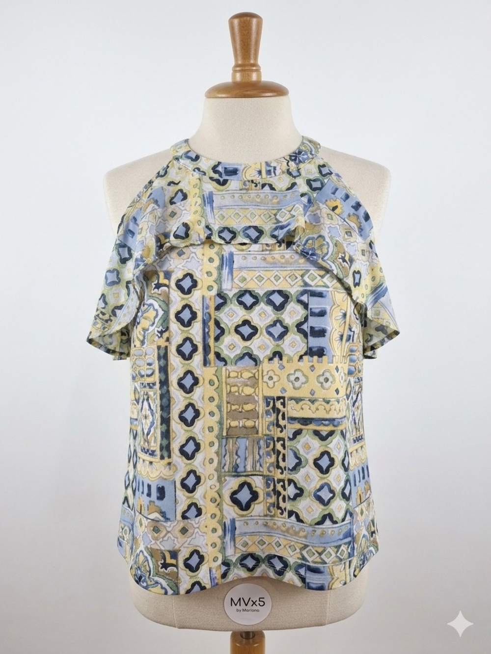Cato Yellow & Blue Halter Cold-Shoulder Camisole